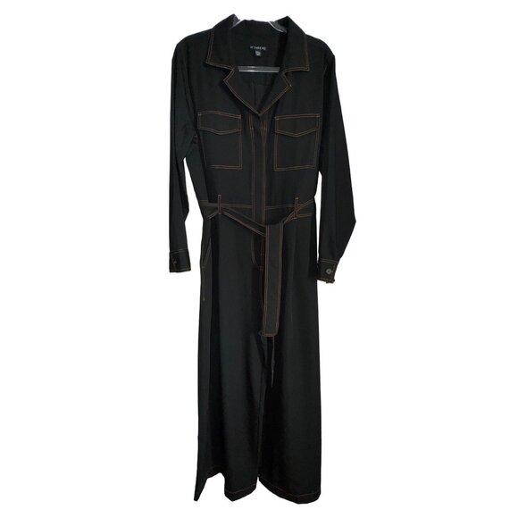 Black Utility Jumpsuit With Belt & Contrast Stitching Size XL Classic Y2k Classi - Picture 1 of 9
